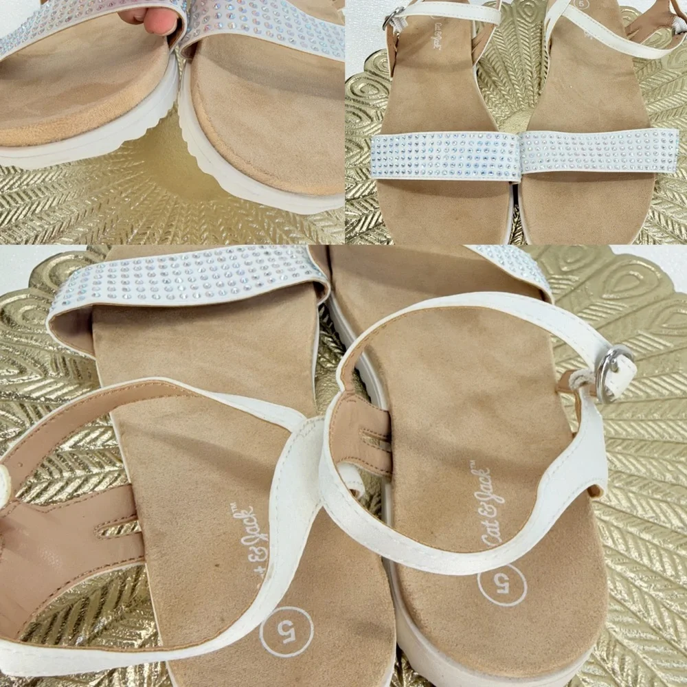 Cat‎ & Jack White Rhinestone Sandals Girls Size 5 Ankle Strap NWOT